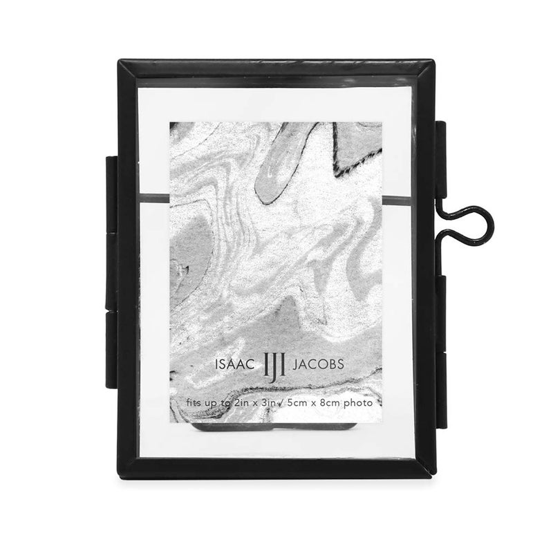 Isaac Jacobs 2x3, Black Modern Style Brass and Glass, Pressed Glass, Metal Floating Desk Photo Frame (Vertical), with Locket Closure for Pictures, Art, Mementos & Keepsakes (2x3, Black) - Image 2